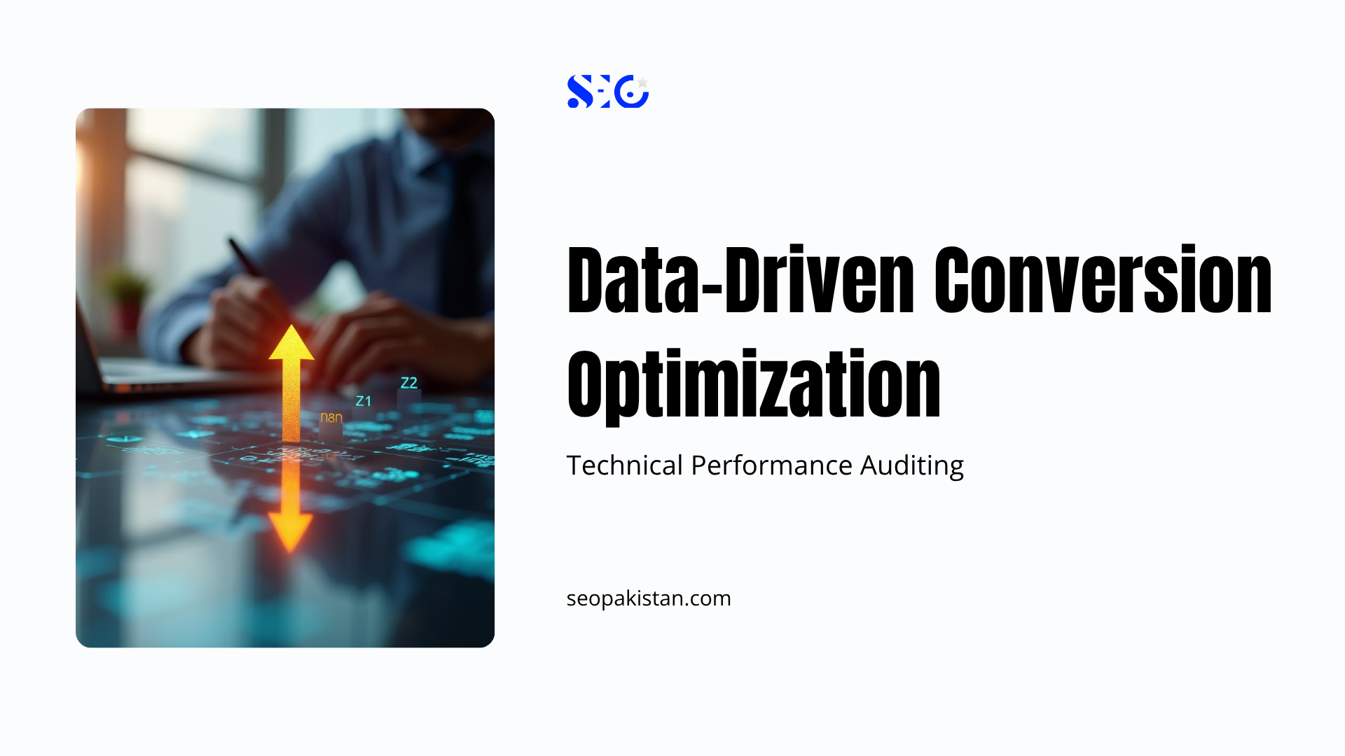 An informational slide focused on technical performance auditing and data-driven conversion optimization, showcasing technical SEO Strategies for Real Estate Investors to scale property investment businesses.