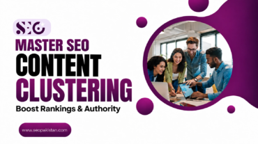 Master SEO content clustering to boost rankings and topical authority, featuring a digital marketing team collaborating on content strategy, search visibility, and organic growth.