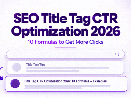 Title tag CTR optimization 2026 guide showing a Google search result preview with an improved title tag.