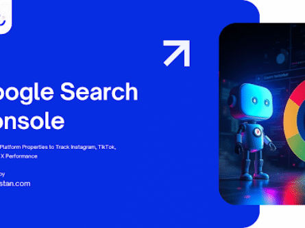 Google Search Console now tracks Instagram, TikTok, YouTube, and X performance, presented by seopakistan.com with a robot and Google logo.